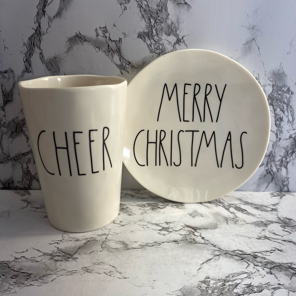 Rae Dunn Cream Black Santa Milk & Cookies Plate & Cup Cheer Merry  Christmas